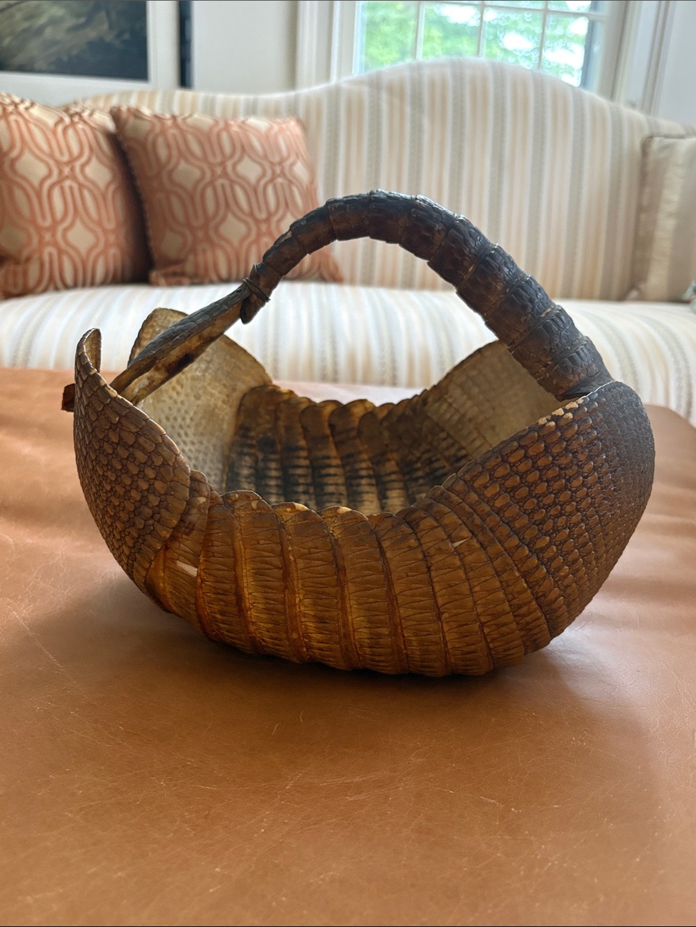 Antique Armadillo Shell Basket with Handle